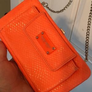 Nine West neon orange shoulder chain purse